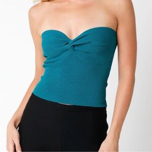 Princess Polly Olivacious Teal Knit Bandeau Strapless Blue Sweetheart Top